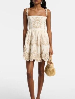 Agua by Agua Bendita Mielero embroidered linen minidress